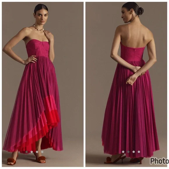 Anthropologie Hutch Calloway Strapless Bustier Tulle Maxi Dress Purple Red Sz 12 - Picture 2 of 8